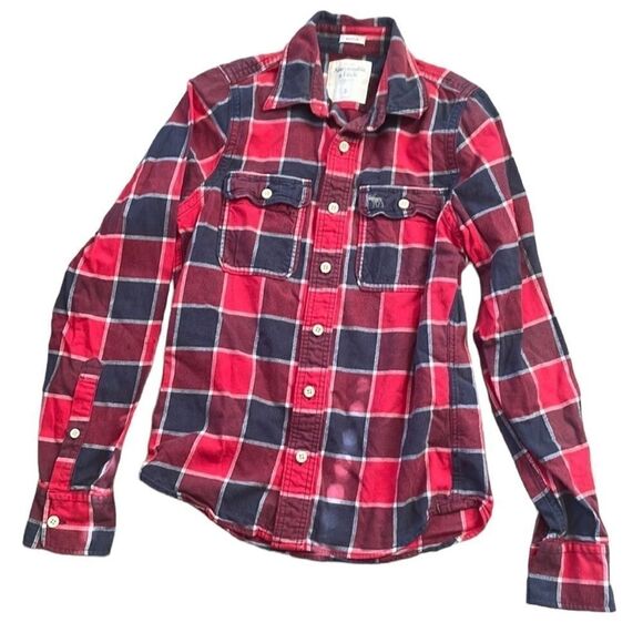 Abercrombie & Fitch Red Muscle Fit Plaid Flannel Shirt - Picture 1 of 5